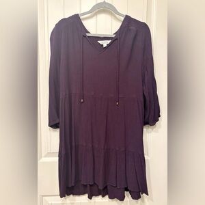 Market & Spruce Purple V-Neck Tiered Shift Dress 3/4 Sleeve Pockets XL